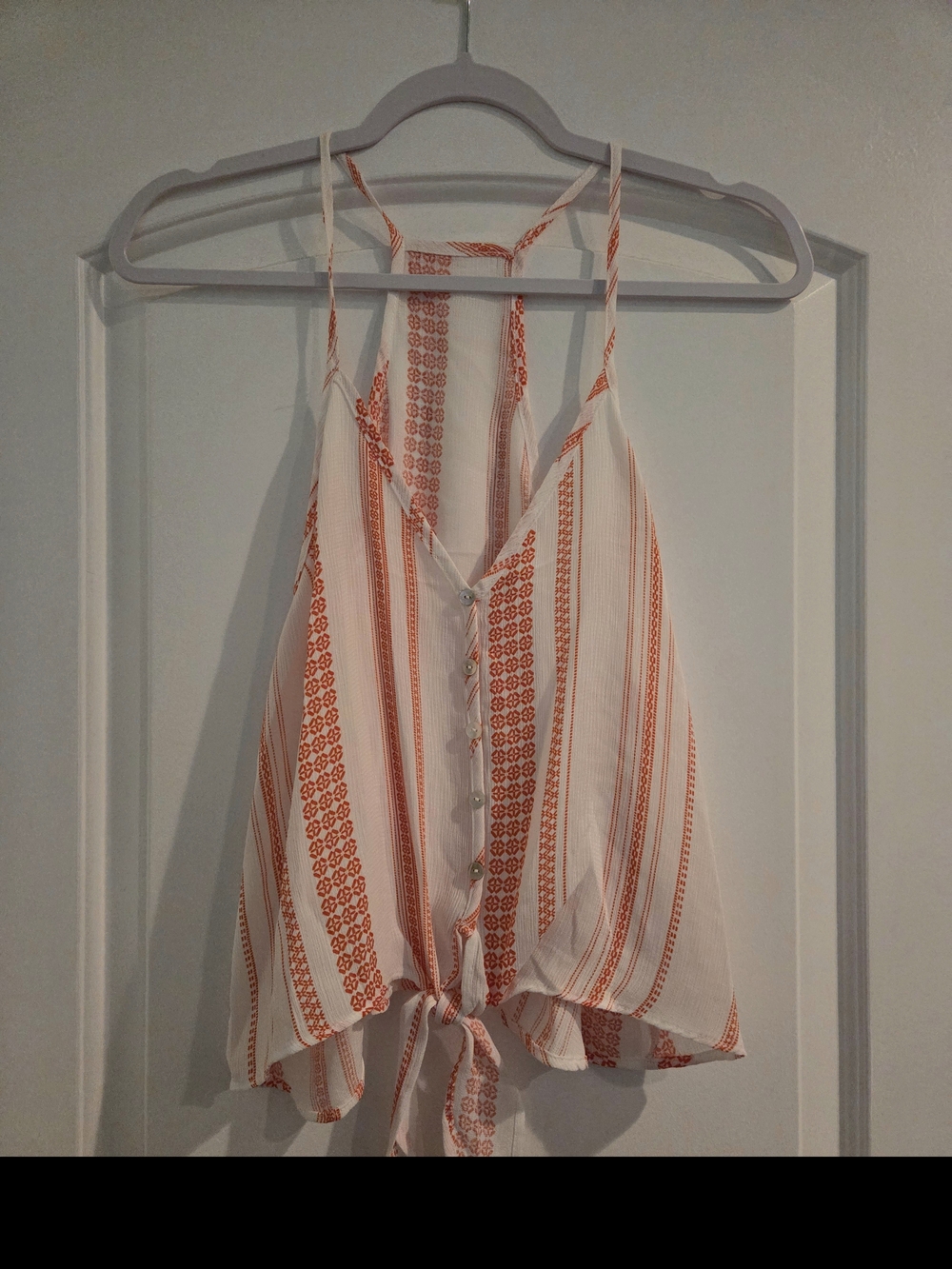 Women's Orange Striped Tie-Front Tank Top